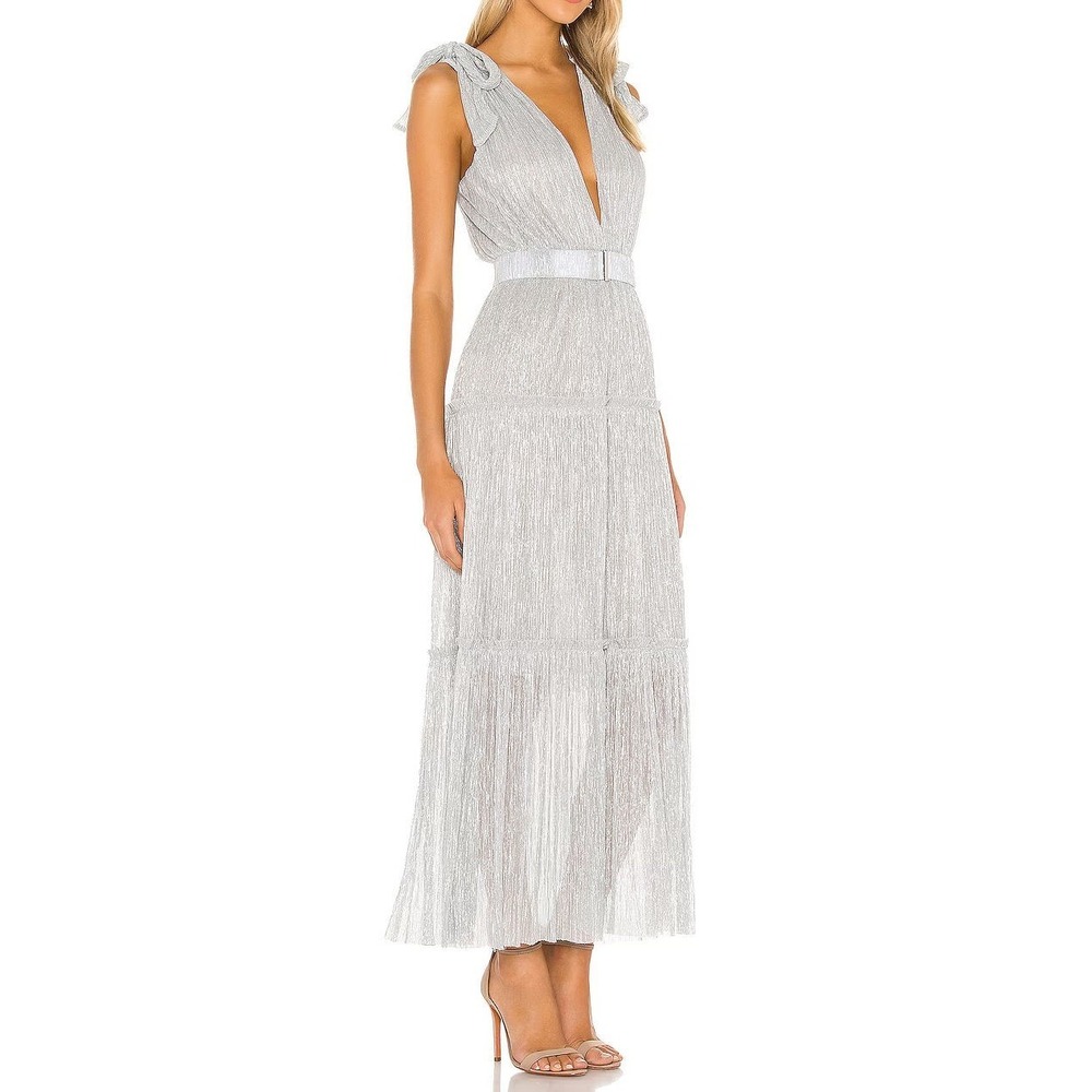 Sabina Musayev Women's Helena Dress - Silver Metallic Sleeveless Tiered - Large